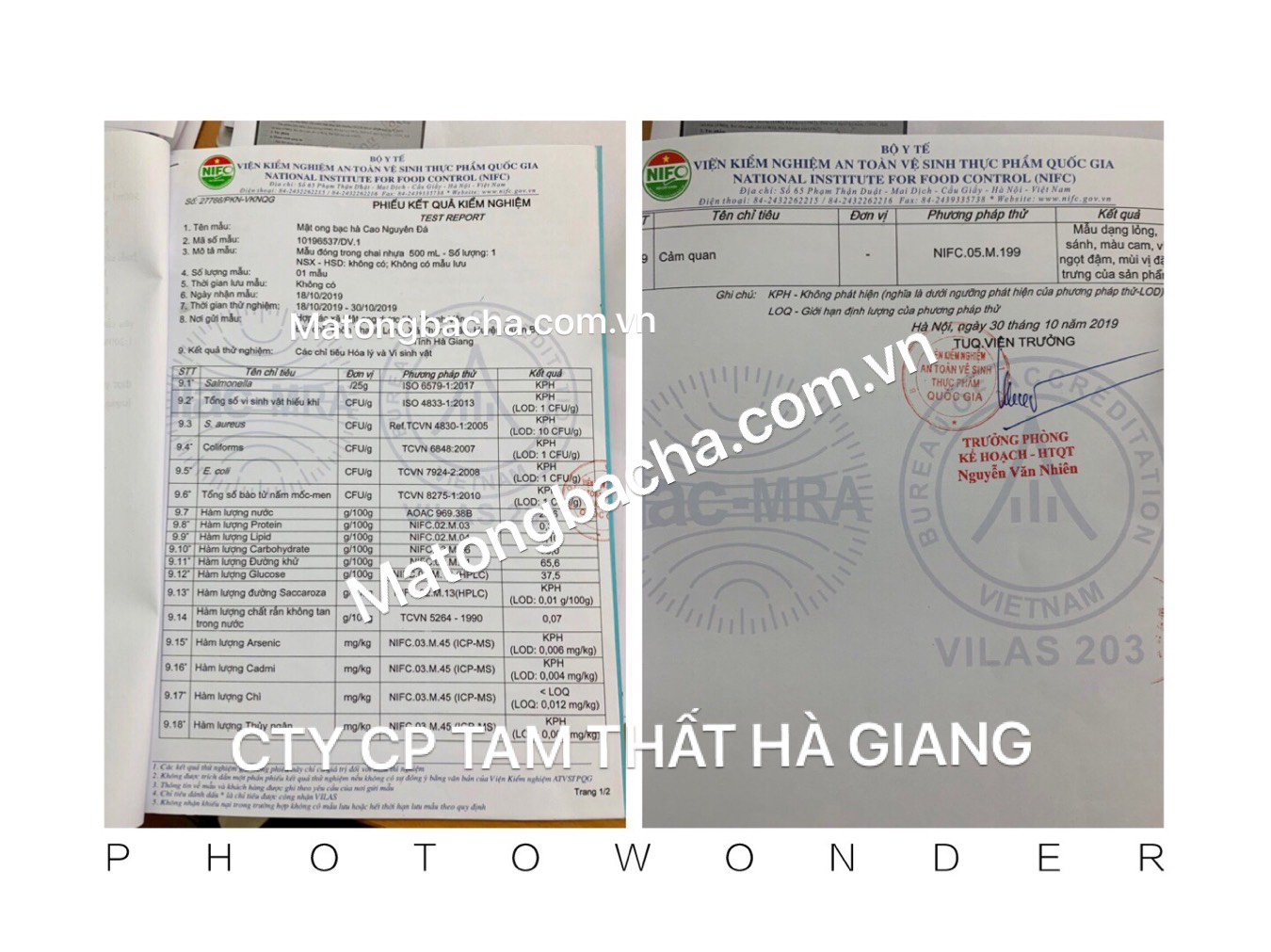 Bảng thành phần giá trị dinh dưỡng mật ong bạc hà.